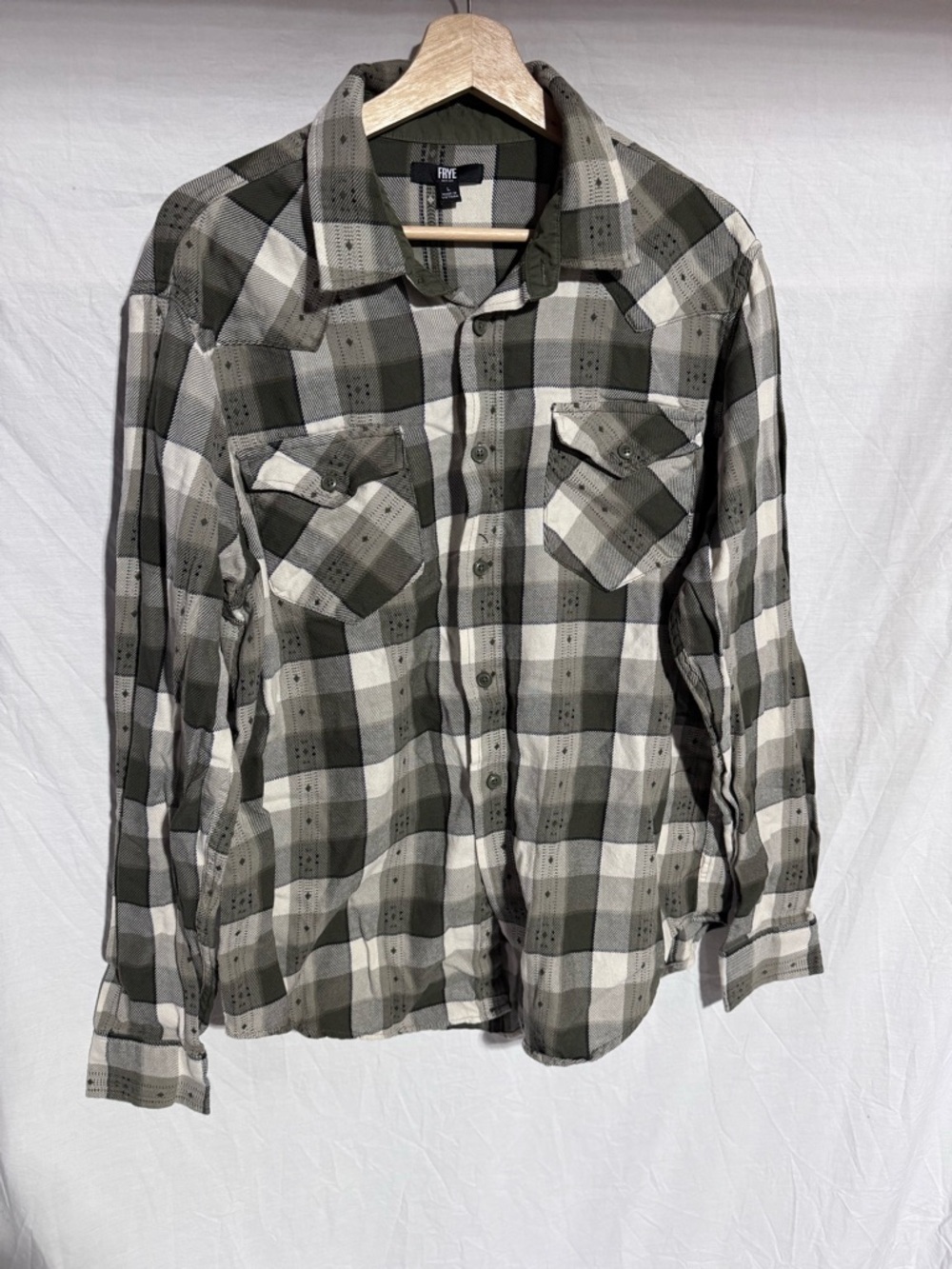 Frye green plaid western style button down flannel shrit. Size Large